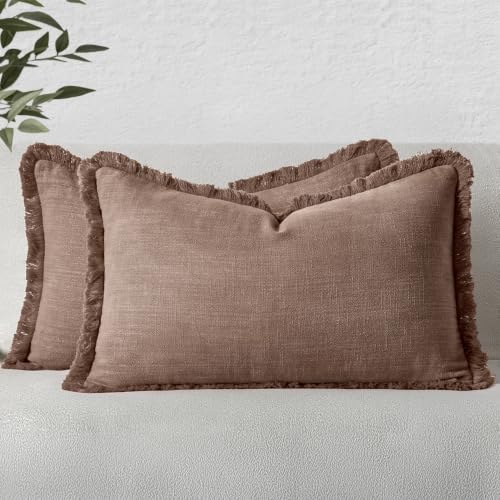 Image of MIULEE Linen Decorative Fall Lumbar Throw Pillow Covers Dark Coffee 12x20