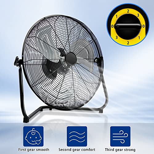 Warmlrec 5500 Cfm Floor Fan 20" High Velocity Fan 360° Adjustable Standing/Wall Mounted 3 Powerful Speed Heavy Duty Metal Fan With Portable Handle For Garage,Factory,Shop,Home,Bedroom #TOP2