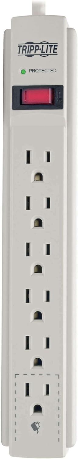 Tripp Lite Surge Protector Power Strip 120V 6 Outlet 8' Cord 990 Joule Flat Plug Gray