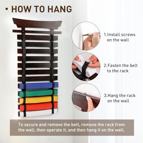 image for Winartton 12 Belts Karate Belt Display Rack with Stickers, Martial Art