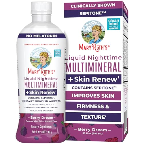 MaryRuth's Liquid Nighttime Liquid Multimineral + Skin Renew | Clinically Shown in Women to Reduce Fine Wrinkle & Improve Skin Firmness | Sepitone | NO Melatonin | Magnesium | Vegan | 30 Servings