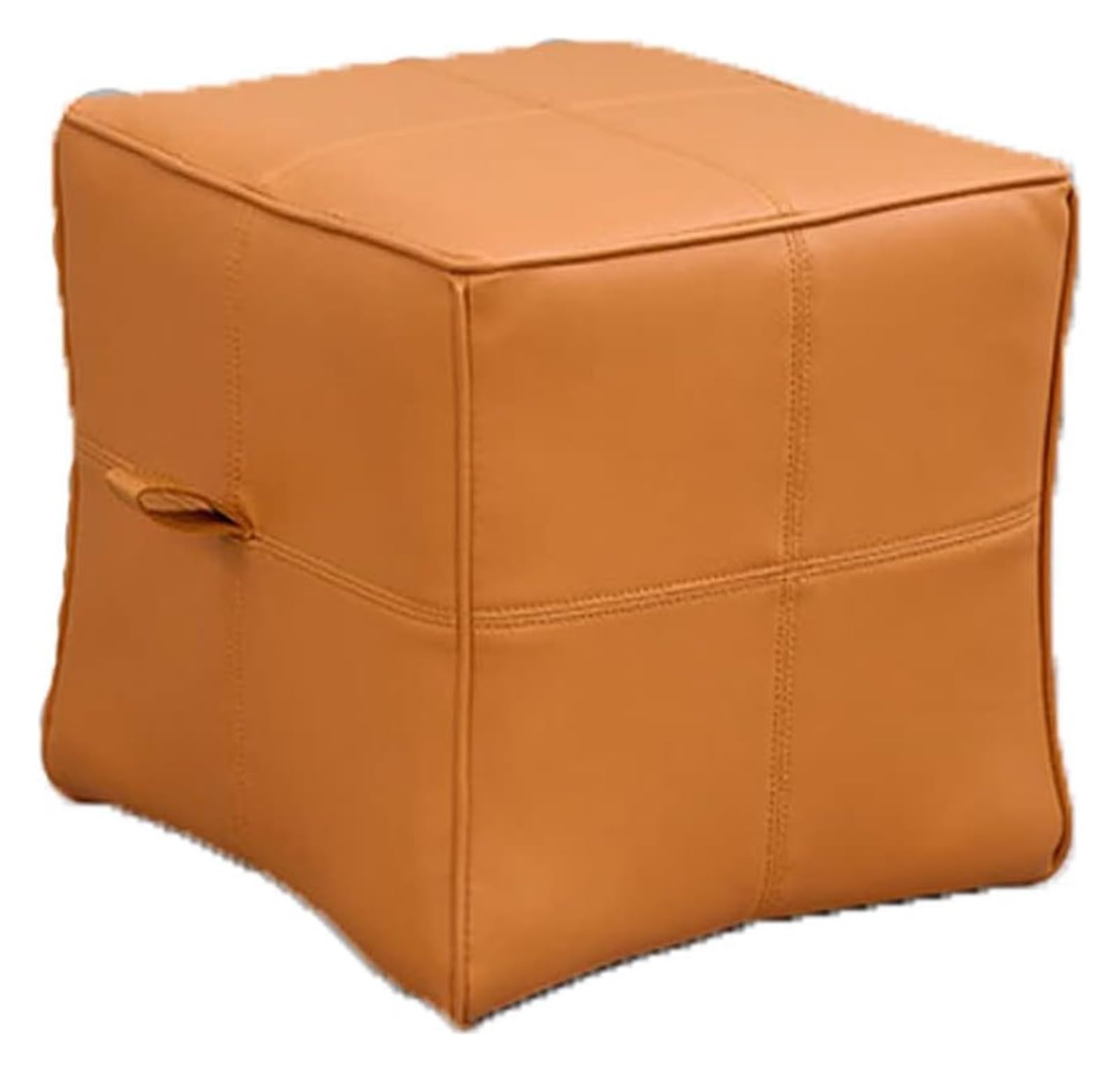 Ottoman en cuir orange pour salon et chambre : petit tabouret bas et confortable