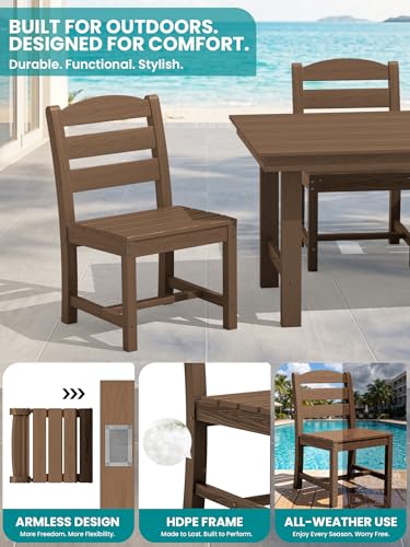 Image of SERWALL Outdoor HDPE Armless Dining Chairs Set of 2,All-Weather Use,Brown