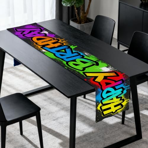 Image of Nuxovilar Graffiti Birthday Table Runner Flax 13x72 in