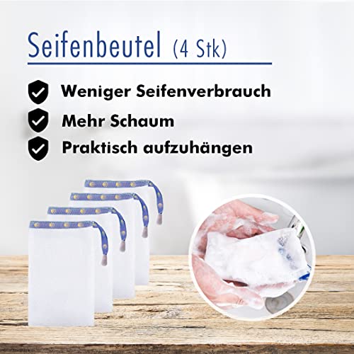 Buen Camino Waschset Seifenset für den Jakobsweg | Schafmilchseife + Seifendose + 4 STK Seifensäckchen | Feste Dusche für Körper und Haare | für Sensible Haut geeignet | Wiesenduft
