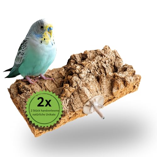 2 er-Set Korksitzbrett für Wellensittich/Nymphensittiche 20x10cm Sparen mit dem Doppelpack aus Naturkork, Zubehör für Käfig - fördert Krallen & Schnabelpflege, kein Plastik für Vögel