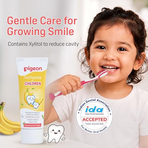 Image of Pigeon Banana Toothpaste for Babies & Kids 45 g | Fluoride & SLS Free | Gentle Daily Oral Care | Mild Banana Flavour