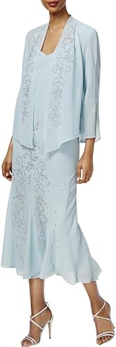 R&M Richards - Vestido de gasa con cuentas para mujer