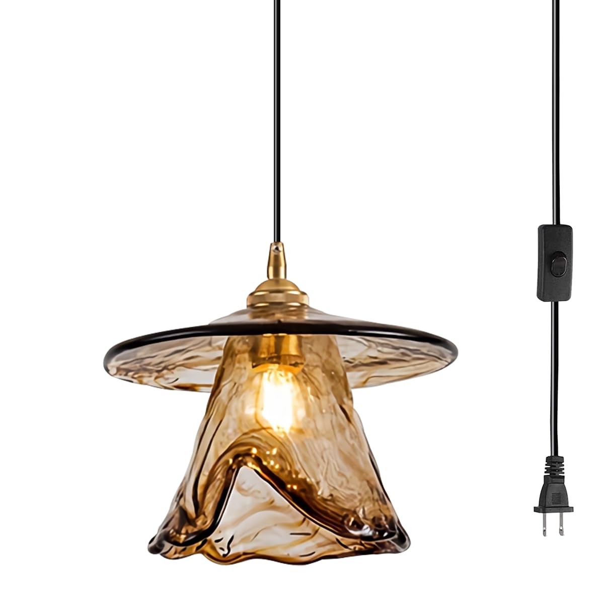 Condition photo showing New/Like New for Plug in Pendant Light Farmhouse, Amber Glass Hanging Light Plug in 14.75ft Swag Light with Switch for Dining Room Cord Hung Light Fixtures Lantern Pendant Light Fixture (Bulb not Include)