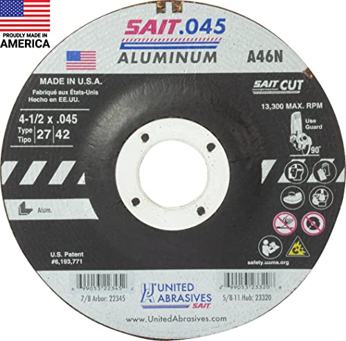 United Abrasives- SAIT 22345 Cutting Wheel Type 27 A46N, 4-1/2-Inch by .045-Inch by 7/8-Inch, 50-Pack