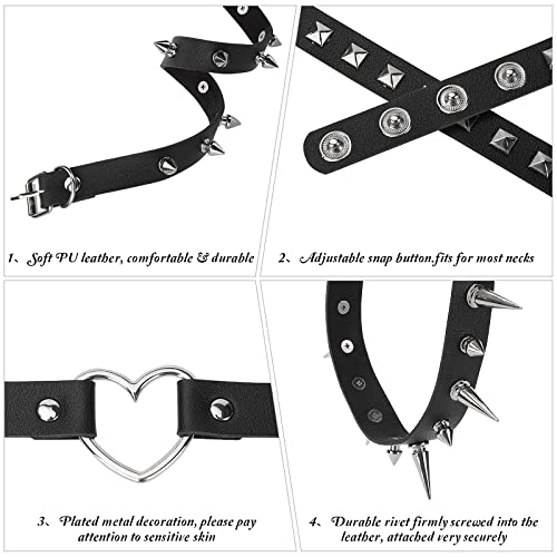 4 Stück PU Leder Choker Schwarze Herz Choker Nieten Halsband Verstellbarer Punk Gothic Choker Halskette Damen Mädchen Halloween Anime Party Kleidungs Zubehör