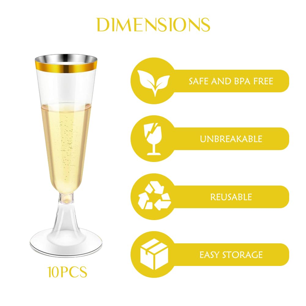 Flute da Champagne in Plastica Trasparente, 10PCS Bicchiere di Champagne in Plastica Riutilizzabili, Flute da Champagne Eleganti in Plastica Rigida, Calice Trasparente Impilabile per Feste (150ml)