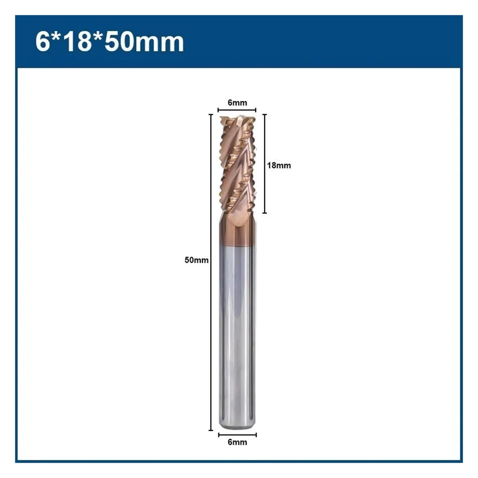 Fresa de extremo de desbaste de 4 flautas, broca rebajadora de CNC de 4-12mm, fresa de carburo con revestimiento de TiCN HRC55 for roscado de Metal(6x20x75L)