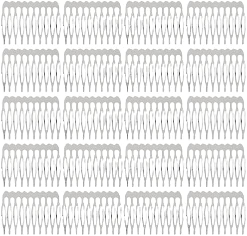 Lawie 20 Pack Bulk 10 Teeth Silver Metal Side Hair Combs Plain Blank Crafting DIY Wire Slide Combs Wedding Bridal Veil Combs Decorative Crowns Headpiece French Twist Clip Hair Accessories for Women