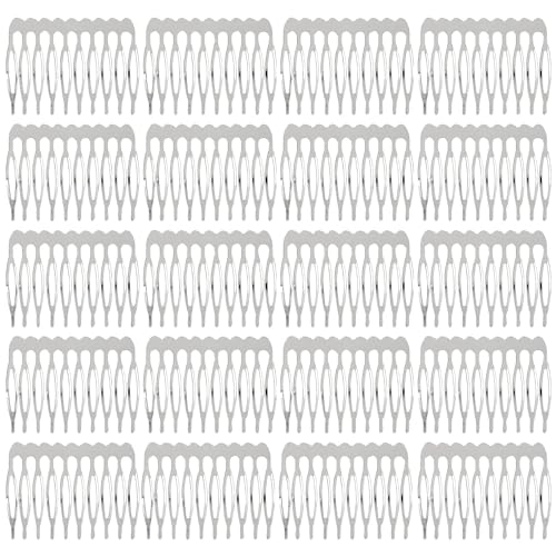 Lawie 20 Pack Bulk 10 Teeth Silver Metal Side Hair Combs Plain Blank Crafting DIY Wire Slide Combs Wedding Bridal Veil Combs Decorative Crowns Headpiece French Twist Clip Hair Accessories for Women