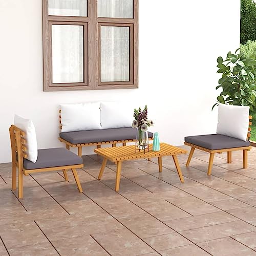 Yunir Juego de Muebles de Patio de 4 Piezas, Silla de Madera de Acacia con Mesa, Cojines Suaves, Sillones de Conversación, Muebles de Porche para Terraza, Balcón, Patio Trasero