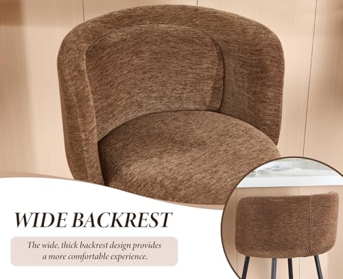 Tabourets de bar en chenille marron avec dossier | Lot de 4 - 5