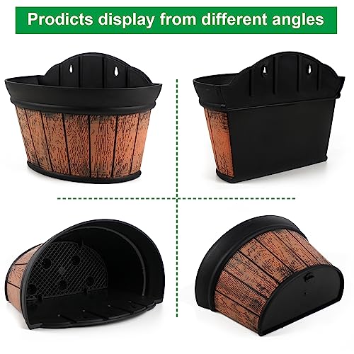 Large Wall Planter Set Of 3 Pack 12 Inchs,Resin Plant Flower Pots Imitation Whiskey Barrel Design.rustic Farmhouse Decor Wall Mounted Planters Use For Indoor & Outdoo,Garden,Railing,Fence.(Brown) #TOP4
