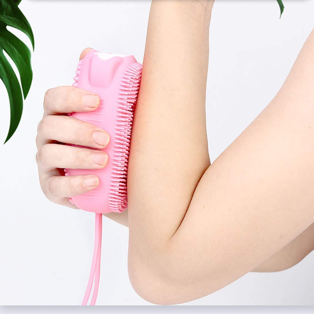 Adoniz Silicone Bubble Bath Brush Shower Scrubber Double-Sided Massage Scalp Backrubbing Bath Body Massage Brush Skin Clean Brushes (PINK)