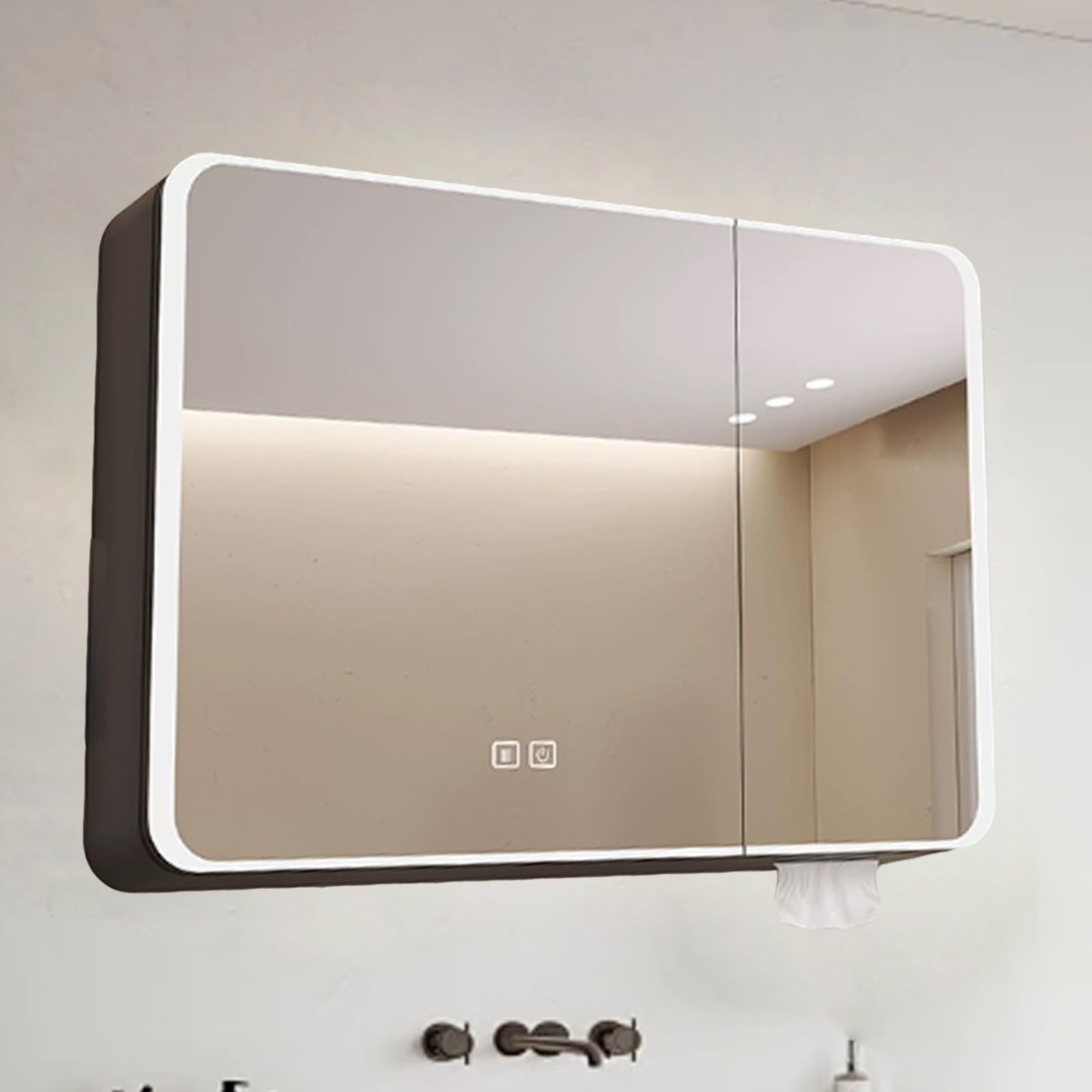 FGXHHS Modern Aluminum Alloy Bathroom Wall Cabinet with LED Mirror & Defogger, Smart Lighted Medicine Touch Switch Storage Shelf, Stylish Vanity nizer.