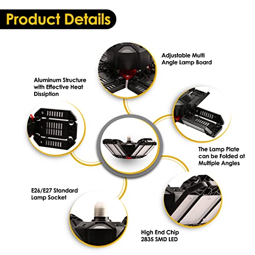 Amazingbuy Garage Lights, Shop Lights, Plug-In Ceiling Led Lights - 180W 18000Lm E26/E27 Base Super Bright Ceiling Led Light Fixtures, Adjustable Panels, For Warehouse, Workshop, Basements, Winecellar #TOP3