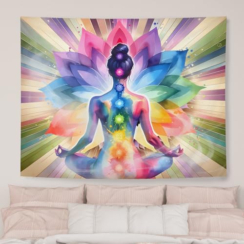 AQYIP Seven Chakra Yoga Meditation Tapestry Wall Hanging, Colorful Mandala