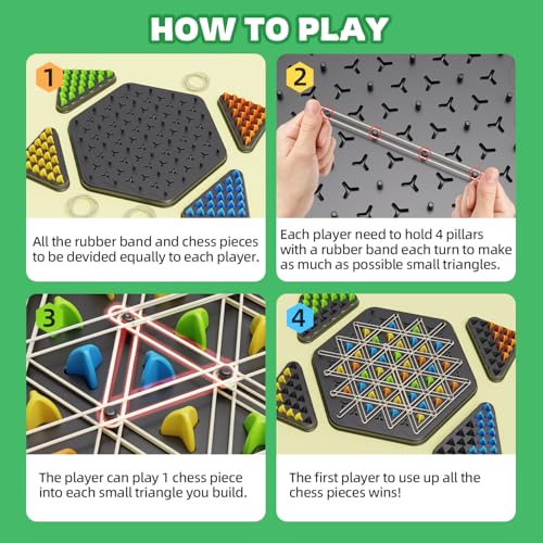 Image of Chain Triangle Chess Game, Strategy Board Games for Kid 6-8-12, Chess Board Games for Adults, Family Games for Kids Adults, Triangle Rubber Band Game, 2 to 4 Players, Kids Christmas Birthday Gifts
