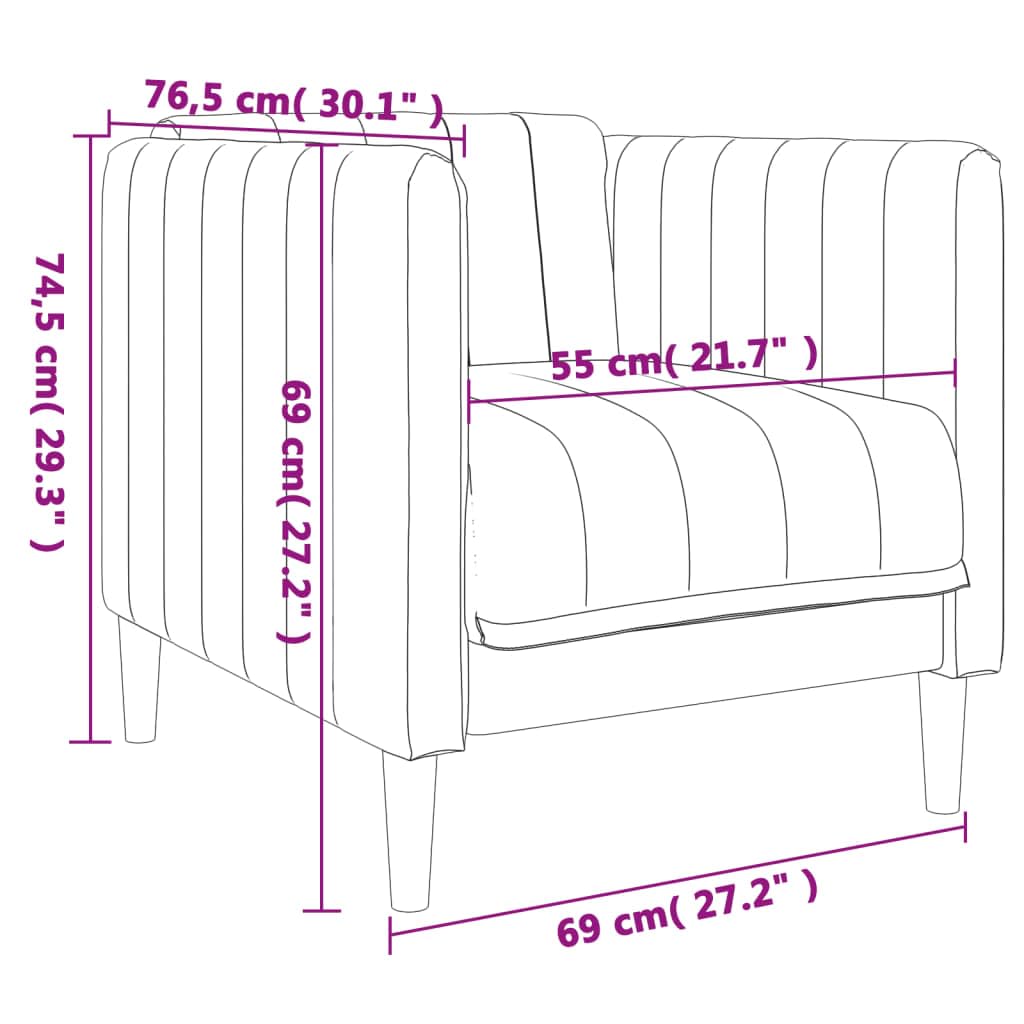 Sillón de tela marrón oscuro, 69 x 76,5 x 74,5 cm, sillón para salón, cómodo sillón tapizado con patas de madera maciza, asiento cómodo para el hogar