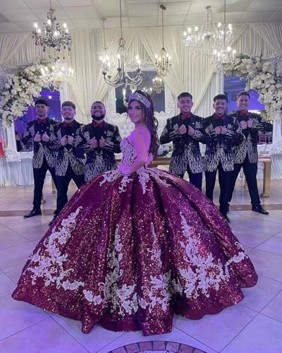 Zhangyo Glitter Sequin Quinceanera Dresses Ball Gown Gold Applique Sweet 16 Dresses Puffy Strapless Vestidos De 15 Años3