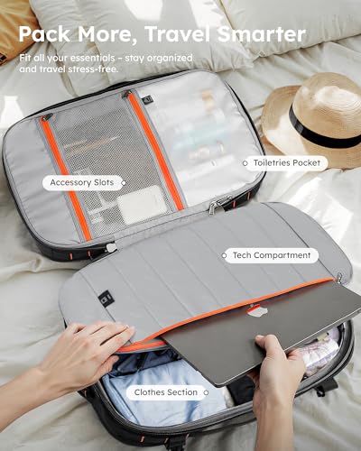 Tolaccea Travel Backpack, TSA Friendly Flight Approved Carry-on Luggage Water-resistant Business Rucksack, Durable Large Computer Bag Daypack Fits 15.6 Inch Laptop, 35-45L Expandable - Black4