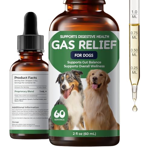 Gas Relief Supplement for Dogs Liquid, Supports Digestive Comfort & Gut Balance, Bacon Flavor, Daily Digestive Care Drops, 2 fl oz (60 mL)