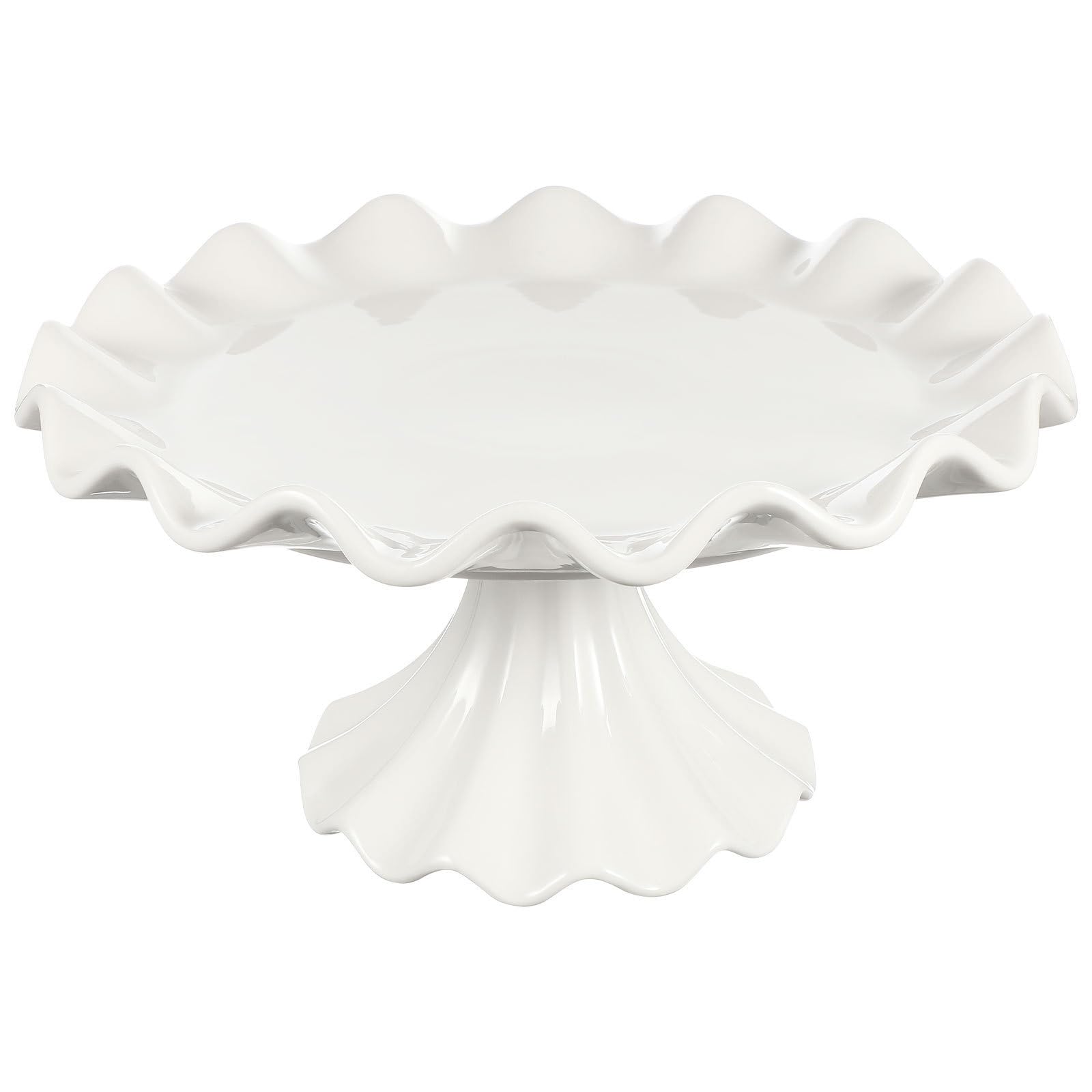 Ciieeo Bianca Alzata per Dolci e Base in Ceramica Bordo Ondulato