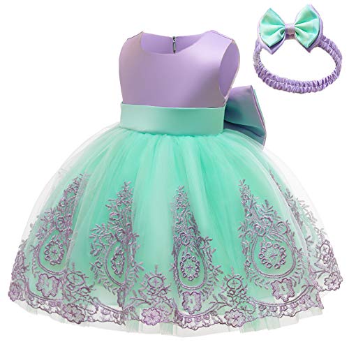 Image of CMMCHAAH 0-6T Baby Girls Pageant Lace Embroidery Dresses Toddler Party Bowknot Tutu Gown Dress with Headwear