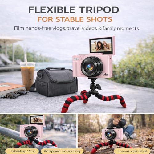 Cámara Digital 4K 64MP Kit con Tripié Flexible y Micro SD miniatura 4