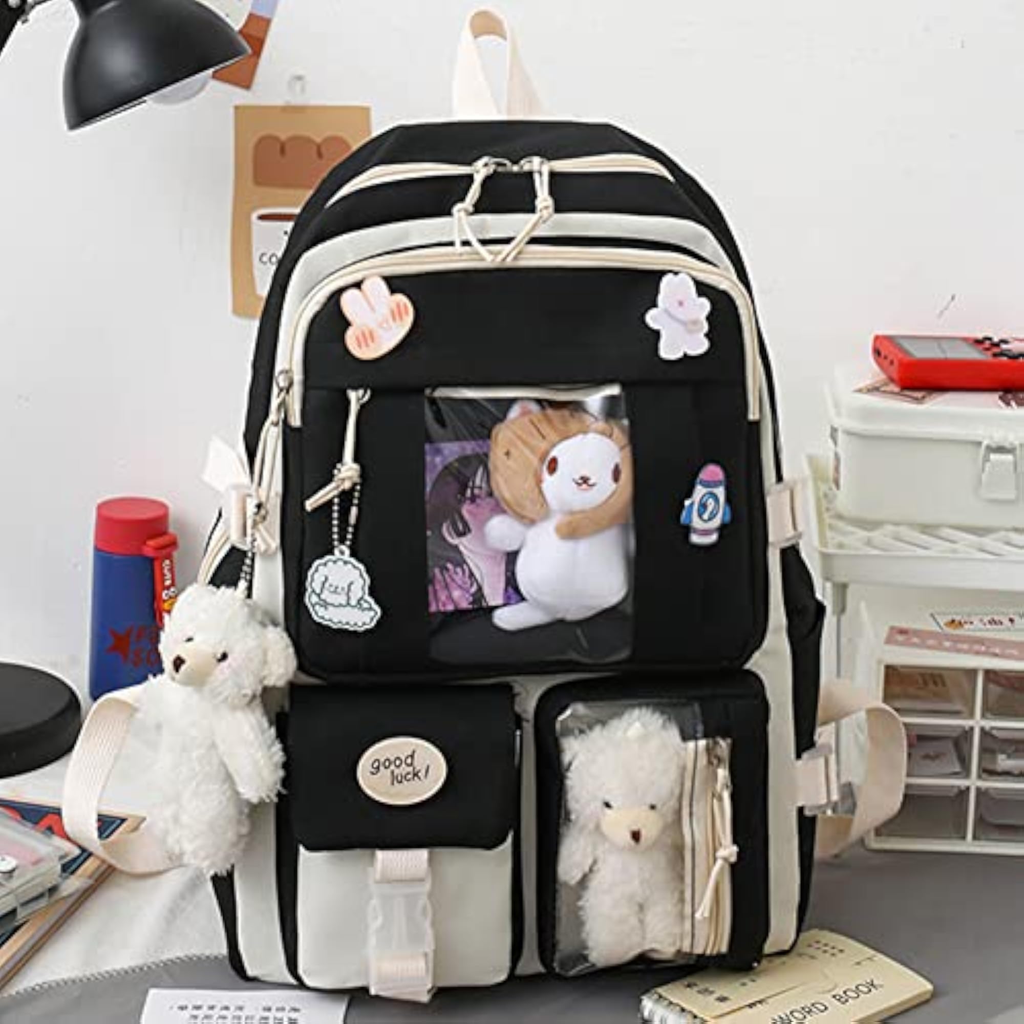 Kawaii Backpack with Pendants and Pins Accessories Set