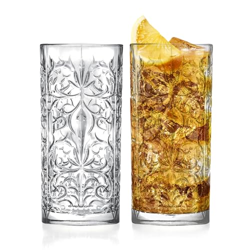 Barski Highball Glass - Drinking Glasses - Set of 2 - Hiball Tumblers - Glass Crystal Tumbler - for Water, Juice, Beer, Mixed Cocktails, Mojito Glass, Tom Collins Bar Glassware, 13 oz, Made in Europe