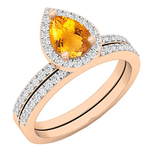 Dazzlingrock Collection 10K 7X5 MM Pear Gemstone & Round Diamond Ladies Bridal Teardrop Engagement Ring Set, Rose Gold