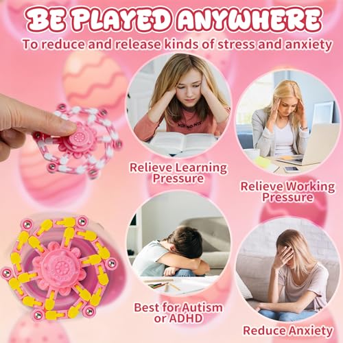 Image of 24PCS Pink Transformable Fidget Spinners,Sensory Bulk Robot Fidget Stress Relief Toys for Girls,Bulk Sensory Fidget Stress Relief Toys for Girls