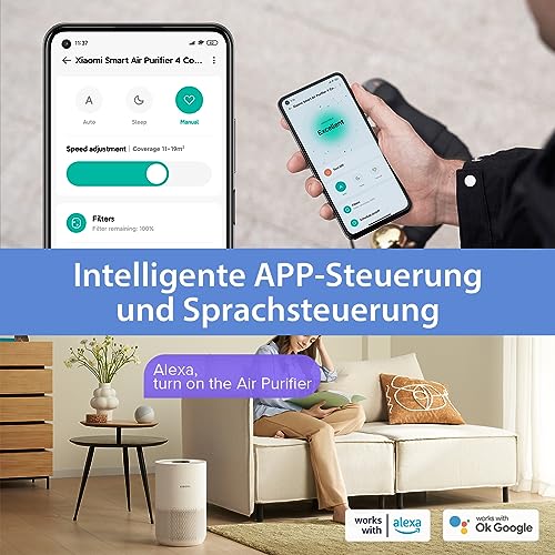 Xiaomi Smart Air Purifier 4 Compact luftreiniger, 3- in- 1 effektiver Filter, fängt 0, 3 Mikrometer, PCADR 230 m³/ h, 360°- Lufteinlass, geeignet für 27 m², Echtzeitüberwachung, Weiß-7
