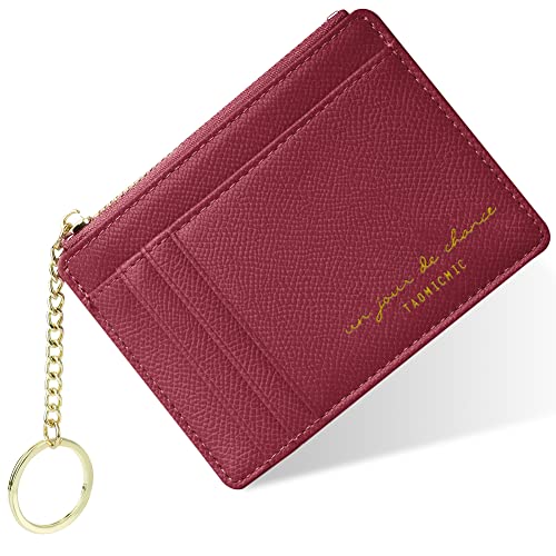 Credit Card Holder Wallet, Minimalist Leather Slim Change Wallet Zipper Coin Purse, Mini Credit Card Protector, Keychain Front Pocket Wallets for Women Men
