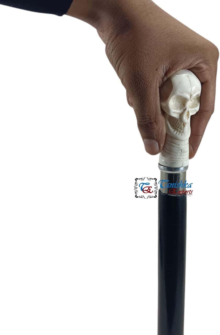 Antique Vintage Solid Skull Head Handle Hardwood Walking Stick, Premium Wooden Handmade Skull Handle in Antique Finish Cane for Men, Women, Elderly People Cane
