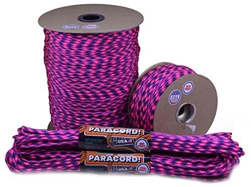 Bored Paracord - 1', 10', 25', 50', 100' Hanks & 250', 1000' Spools of Parachute 550 Cord Type III 7 Strand Paracord Well Over 300 Colors - Nerds - 1 Foot