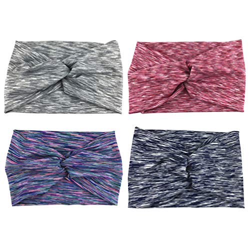 Minkissy Bandanas turbante torcidas Boho para yoga e treino esportivo (azul violeta cinza, vinho, ve