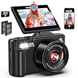 5K Digital Camera - WiFi 75MP Cameras for Photography - UHD Vlogging Camera for YouTube with 3" 180° Flip Screen - Autofocus Video Travel Camara Gifts with 18X Zoom, 32GB SD Card, 2 Batteries