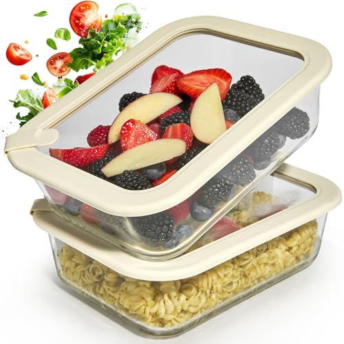Dalena Home Recipiente de Vidrio Borosilicato Rectangular con Tapa Set 2 x 1520 Mililitros – Fiambrera Cristal, Contenedor de Alimentos, Conservación en Nevera, Organizador de Cocina