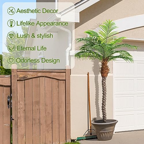 Image of 7ft Tall Artificial Phoenix Palm Tree for Outdoor Indoor Decor, Large Faux Coconut Silk Palm Tree Tropical Fake Tree Perfect for Outside Patio Poolside Home Office Decor (Set of 2)