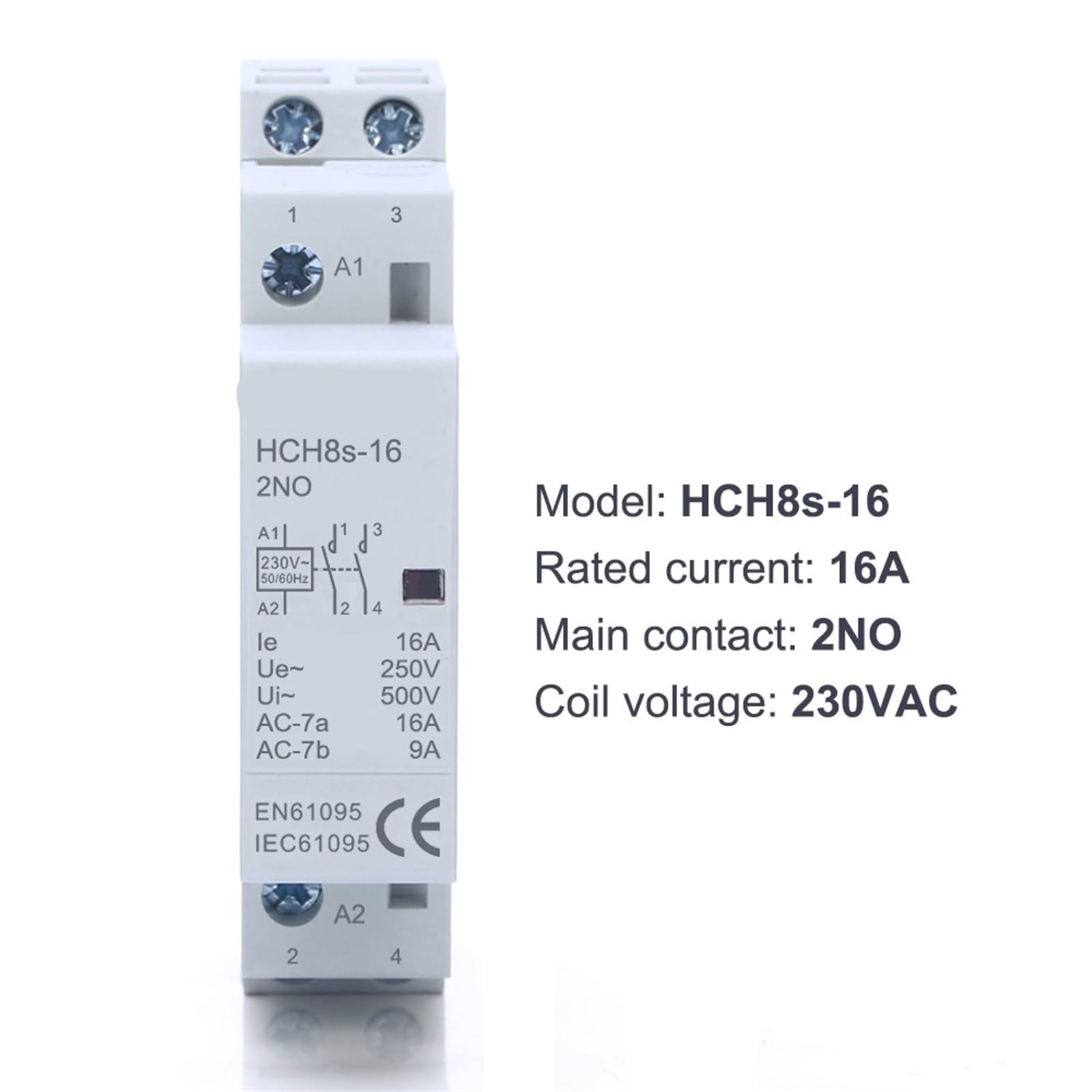 1 Uds HCH8s-25 Contactor Modular 2P 16A 25A 2NO o 2NC 1NO1NC 110V 220V Contactor automático doméstico Tipo de carril Din(16A 2NO AC230V)