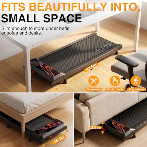 RJOP 2.5HP Walking Mat with Incline Pad, Under Desk Treadmill for Home Gym, Walking Running Pad with Remote, 3 in 1 Low Noise Small Mini Portable Treadmill with LED Screen, 270lbs Capacity