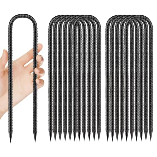 Rebar Ground Stakes 12-Inch (12pcs) Ultra-Durable U-Hook Black Coated