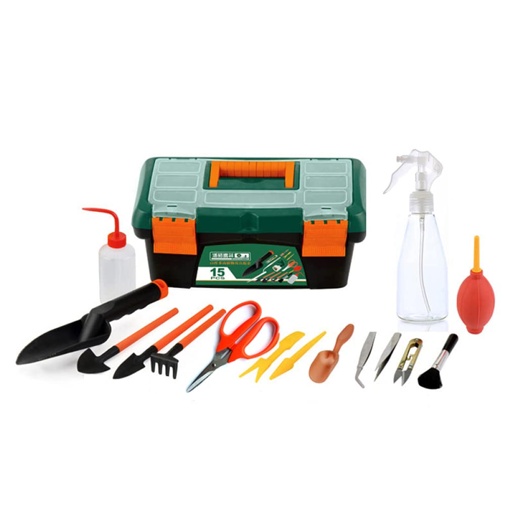ZXCVB Kit Jardineria,15Pcs Mini Herramientas Jardinería,Ligeras Y Compactas Juego De Herramientas De Jardín con Caja De Almacenaje,para Mujeres/Hombres/Jardineros/Padres E Hijos